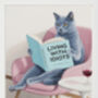 Your Own Cat Reading Book Wall Art Print | Customise Colours And Book Title, thumbnail 4 of 4
