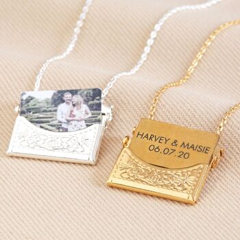 Personalised Envelope Locket Necklace With Hidden Photo, 3 of 9