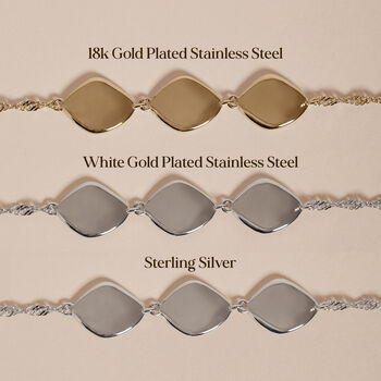 Family Name Bracelet, Sterling Silver Three Organic Pebbles, 5 of 7