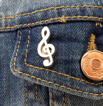 Gold Or Silver Treble Clef Lapel Pin, 3 of 7