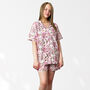 Floral 100% Cotton Ladies Pyjama Short Set In White And Pink, thumbnail 3 of 9