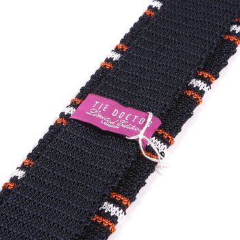 Navy Blue And Orange Striped Iv Silk Knitted Tie, 2 of 3