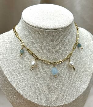 Aquamarine March Birthstone Tarnish Free Gold Plated Charm Necklace, 2 of 5