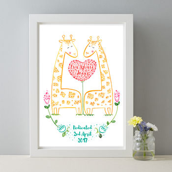 Personalised Baby Name Christening Giraffe Gift Print, 4 of 6