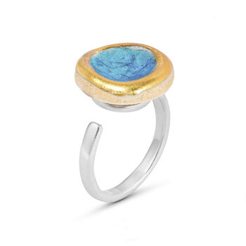 Small Round Turquoise Blue Lagoon Adjustable Ring, 6 of 6