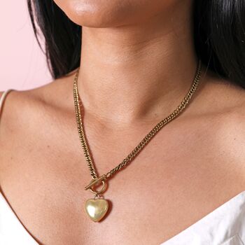 Gold Stainless Steel Chunky Toggle Heart Charm Necklace, 3 of 4