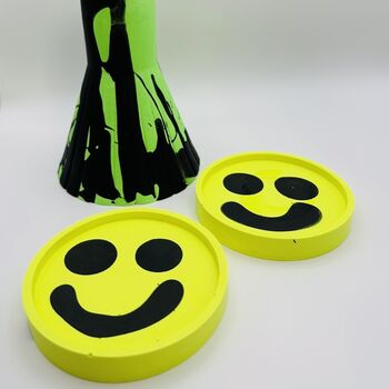 Smiley Face Coasters/ Trays Neon Yellow Set Of Two, 8 of 12