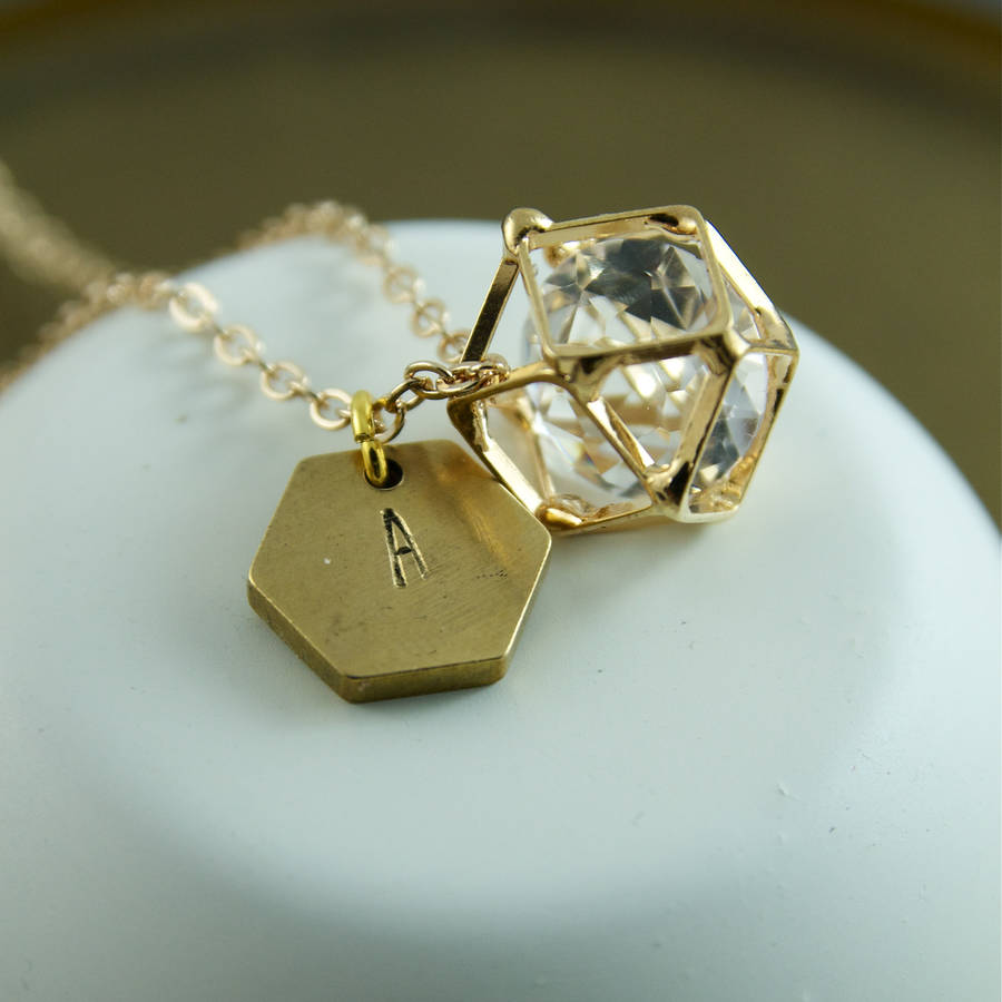 Personalised Geometric Caged Crystal Necklace By Penny Personalised Geometric Caged Crystal Necklace By Penny