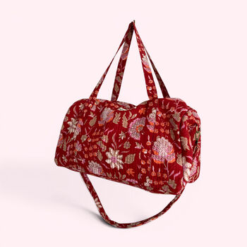 Large Weekend Duffle Bag | Red Block Print Floral, 5 of 7