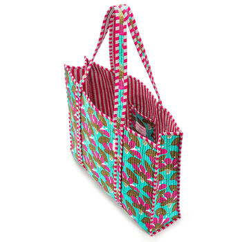 Serendipity Cotton Quilted Tote Bag Turquoise Blossom, 2 of 4