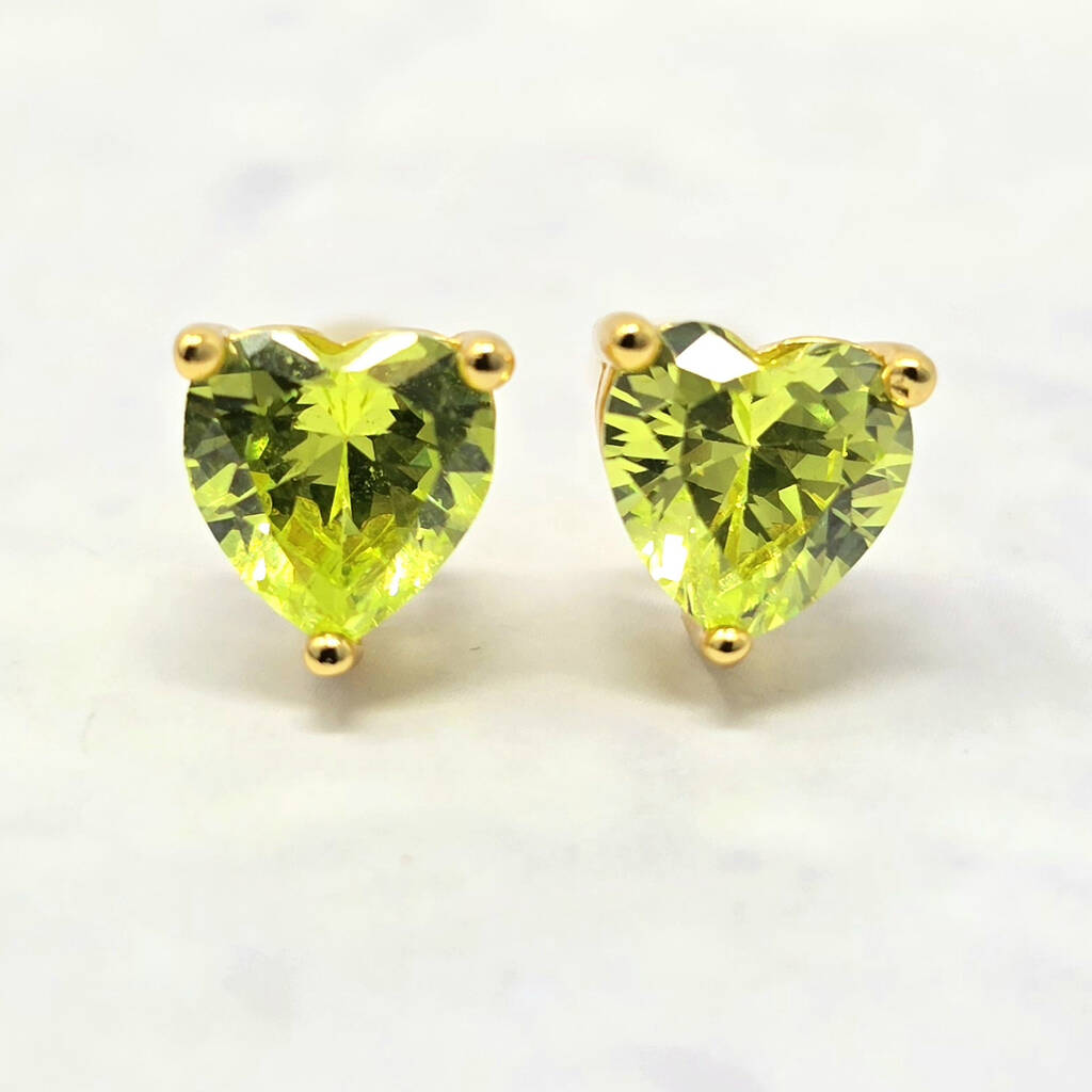 Peridot Heart August Birthstone Stud Earrings, 1 of 3