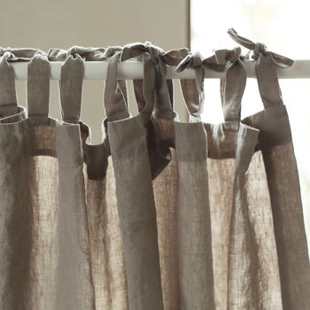 Linen Stone Washed Curtains With Ties, 2 of 10