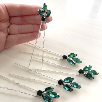Emerald Green Crystal Hair Pin Set, 3 of 4