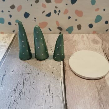 Handmade Three Clay Cone Ring Holders With Disc Stand, 6 of 6