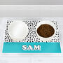 Personalised Blue Spots Dog Bowl Mat, thumbnail 3 of 3