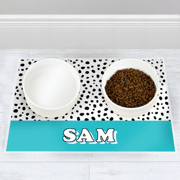 Personalised Blue Spots Dog Bowl Mat, 3 of 3
