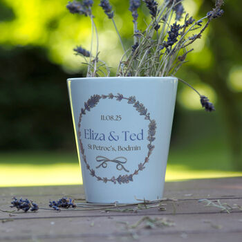 Personalised Wedding Lavender Wreath Plant Pot With Seeds, 2 of 4