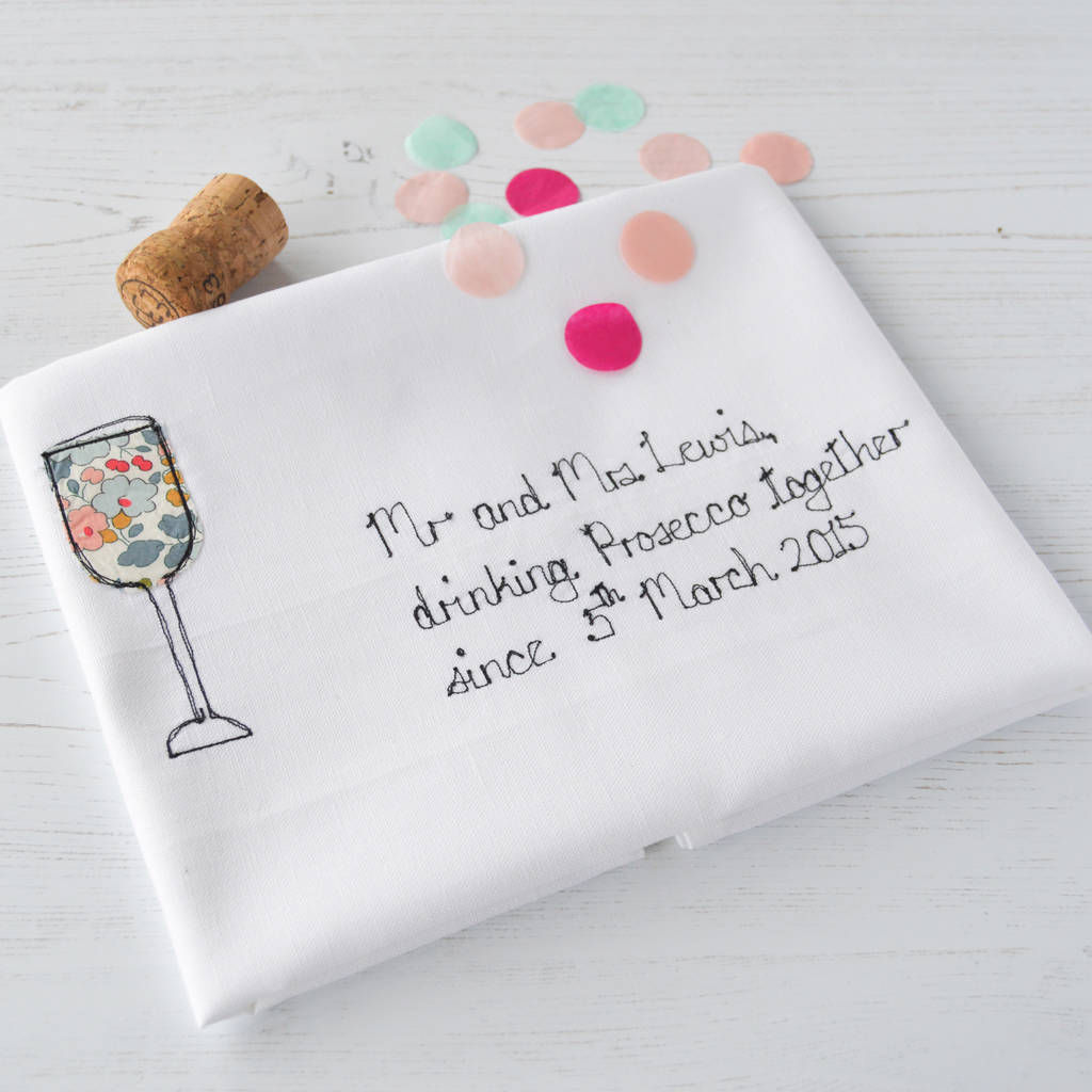 Personalised 'Drinking Prosecco Together' Tea Towel, 1 of 4