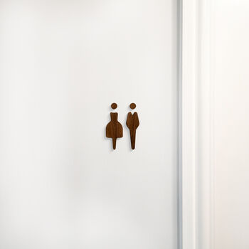 Walnut Unisex Bathroom Toilet Self Adhesive Door Signs, 3 of 4