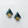 Blue And Gold Plated Triangle Stud Earrings, thumbnail 1 of 3