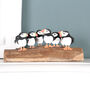 Eight Puffins On Driftwood Block, thumbnail 1 of 4