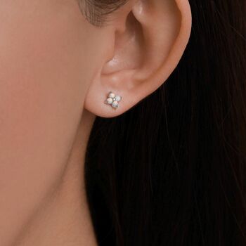 Sterling Silver Opal Clover Cluster 16 G Internally Threaded Flat Back Earrings, 7 of 11