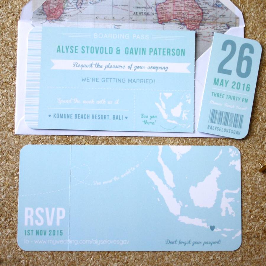 Blue Boarding Pass Wedding Invitation By Rodo Creative