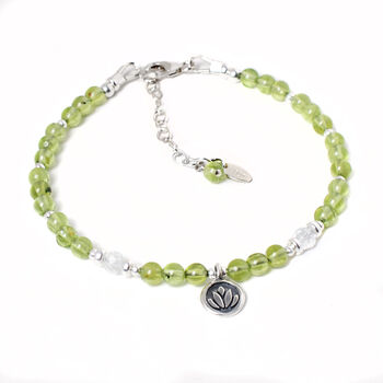 Peridot And Lotus Sterling Silver Bracelet, Natural Gemstone August Birthstone Gift, 4 of 5