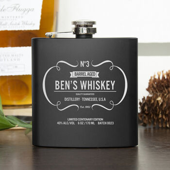 Personalised Vintage Whiskey Matte Black Hip Flask, 2 of 9