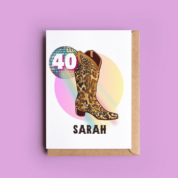 'Leopard Print Cowgirl Boot' Any Age Birthday Card, 3 of 3