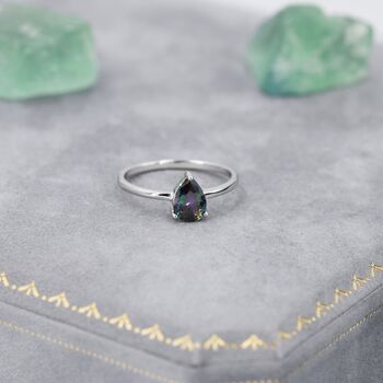 Sterling Silver One Carat Mystic Black Cz Pear Cut Ring, 7 of 11