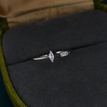 Cz Marquise And Baguette Open Ring In Sterling Silver, 3 of 12
