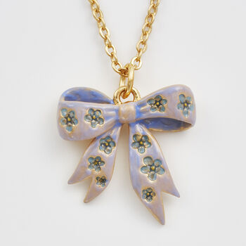 Gold Forget Me Not Bow Pendant Necklace, 3 of 8