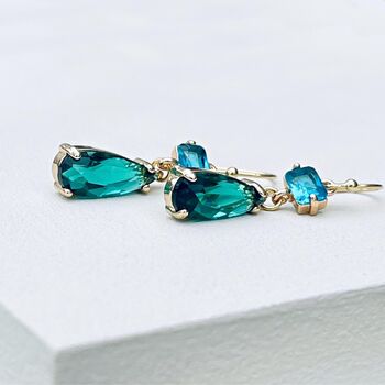 Emerald And Aqua Glass Drop Earrings, 3 of 4