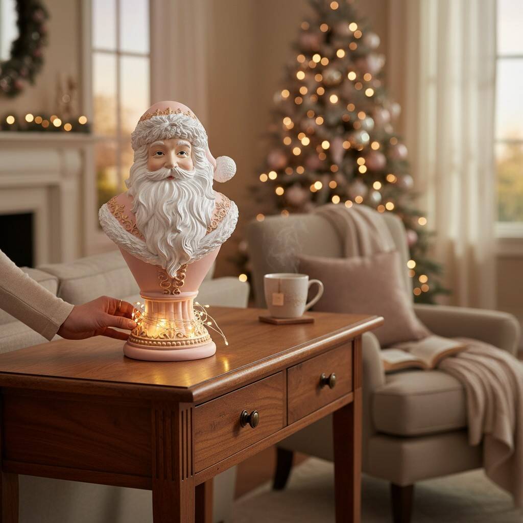 Regal Tidings Large Pink Blush Santa Bust Christmas Decoration, 1 of 5