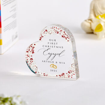 Personalised First Christmas Engaged Heart Plaque Gift, 3 of 5
