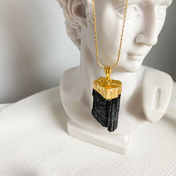 Raw Black Tourmaline Gemstone Gold Plated Pendant, 5 of 6