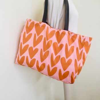 Pink / Orange Hearts Tote Bag, 2 of 3