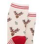 Christmas Reindeer Stags Holly Bamboo Ankle Socks Women's Cream Red, thumbnail 2 of 4
