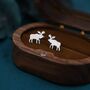 Moose Stud Earrings In Sterling Silver, thumbnail 4 of 12