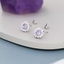 Sterling Silver Amethyst Purple Cz Halo Stud Earrings, thumbnail 5 of 12