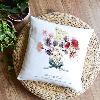Family Watercolour Birth Month Flower Cushion, 2 of 6
