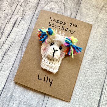 Personalised Age Name Llama Crochet Birthday Card Handmade, 7 of 12