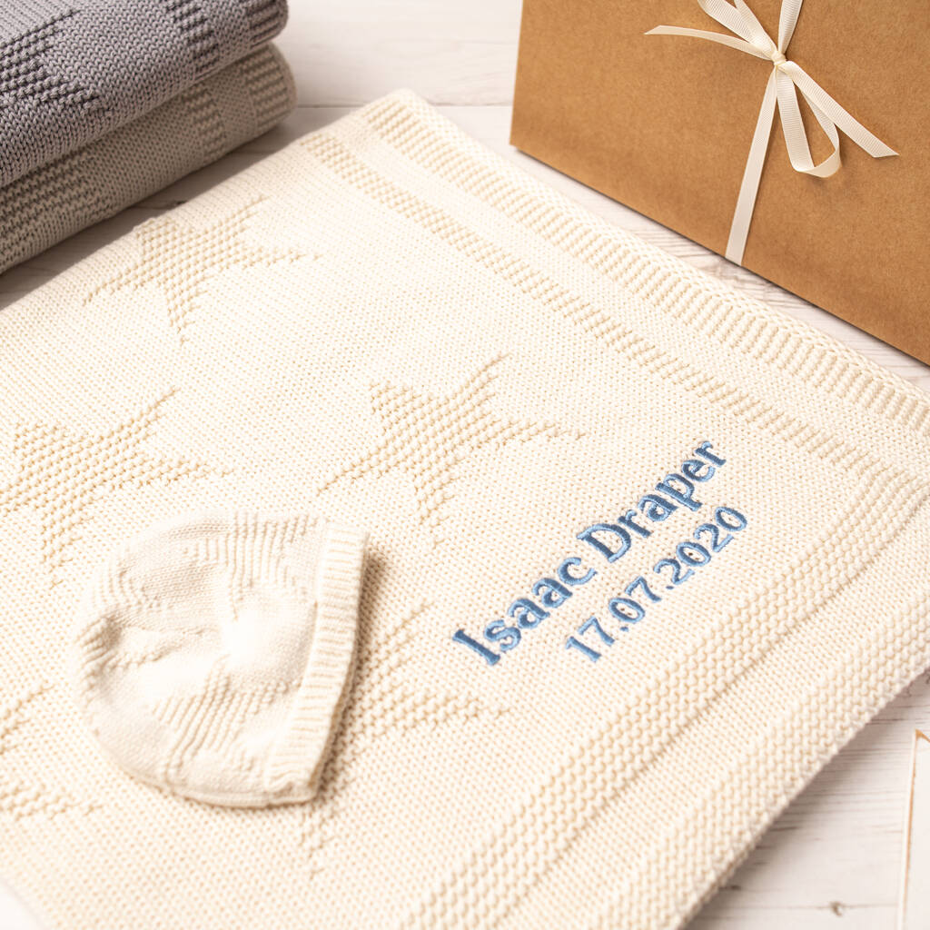 Unisex Cream Star Baby Blanket And Hat Gift Set, 1 of 8