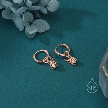 Sterling Silver Stag Beetle Huggie Hoop Earrings, 4 of 11