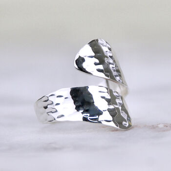 Sterling Silver Hammered Adjustable Wrap Ring, 4 of 8