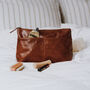 Brown Leather Costmetic Bag, Tan, thumbnail 1 of 6