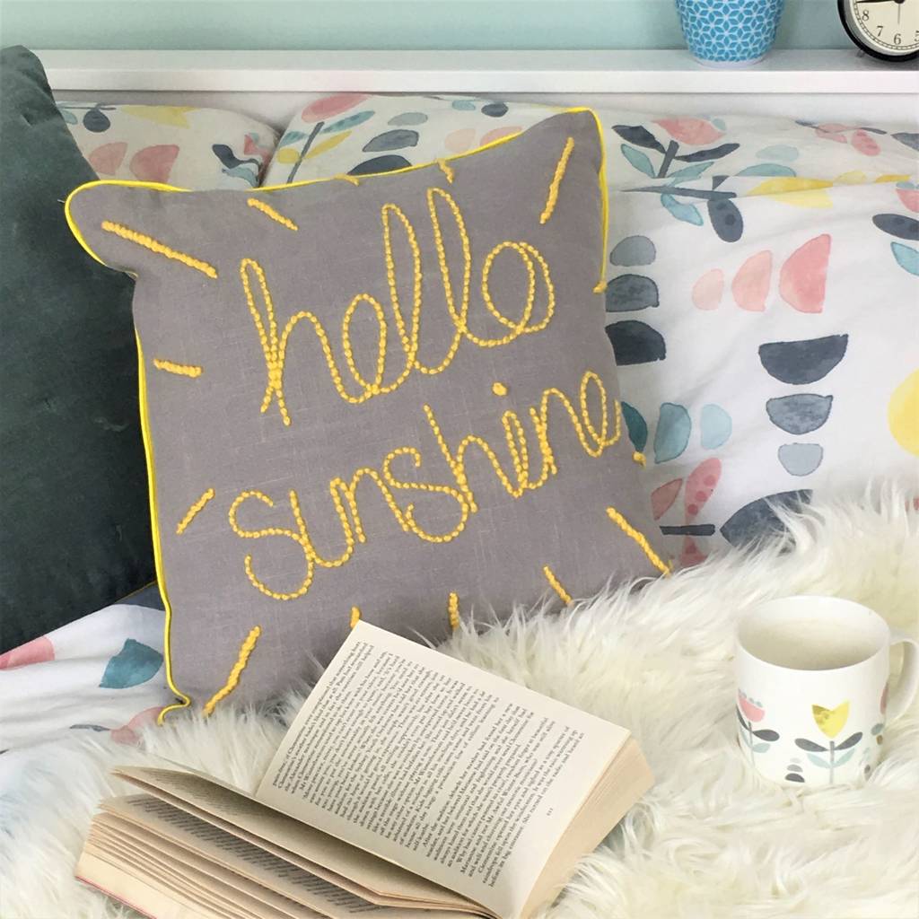Hello Sunshine Embroidered Cushion, 1 of 6