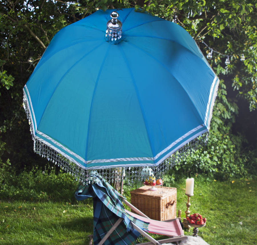 Indian Inspired Garden Parasol With Metallic Trim By East London