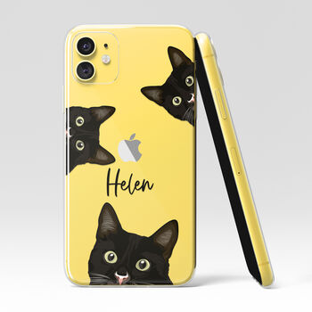 Personalised Black Cat Name Clear Phone Case, 3 of 5